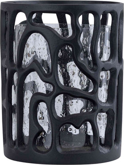 PTMD Windlicht Rohane - 19x19x24 cm - Glas - Zwart