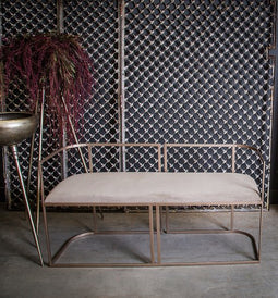 PTMD Wire Velvet Bankje - 140 x 47 x 73 cm - Ijzer/Fluweel - Zilver