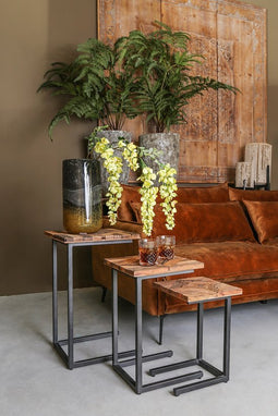 PTMD Wynne Salontafel - 37 x 37 x 60 cm - Hout/Metaal - Set van 3