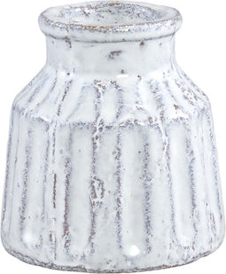 PTMD Xave White Terracotta Pot Stripes Round S