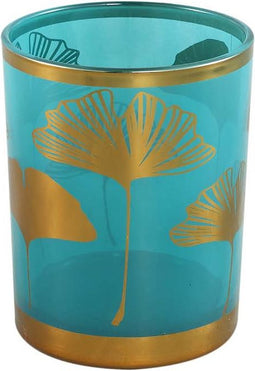 PTMD Yuga Ronde Theelichthouder - H12,5 x Ø10 cm - Glas - Blauw/Goud