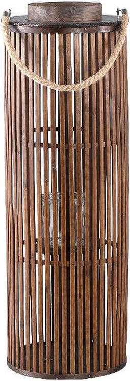 PTMD Zafria Brown Round Bamboo Lantern With Glass L