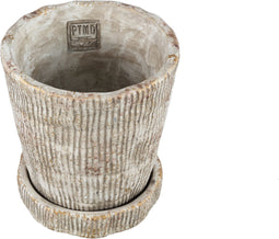 PTMD Zahir Cream Cement Pot With Stripes Round L