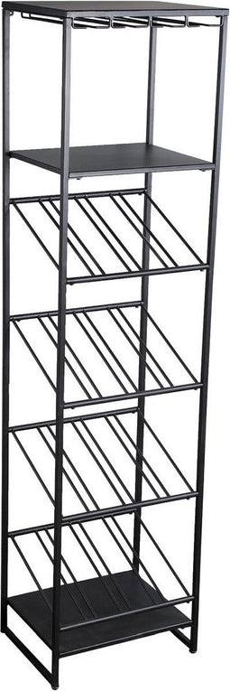 PTMD Zalig Black Iron Winerack Glasses And Bottles Rect