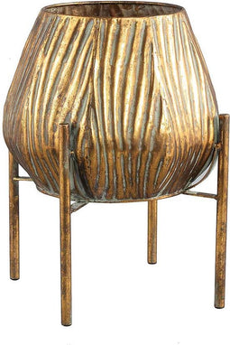 PTMD Zebby Ronde Bloempot Op Standaard - H38 x Ø28 cm - Ijzer - Goud