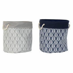 Mand DKD Home Decor 8424001856428 Laken Grijs Polyester Wit Marineblauw Boho Blad van een plant (...