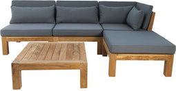 Tuin loungeset Aruba 5 delig + hoek (incl. kussens) - Donkergrijs - Teak