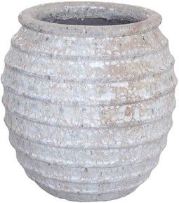 PTMD Maeghan White Round Ceramic Pot Lines Rough Finish