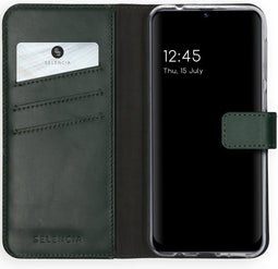 Selencia Hoesje Geschikt voor Samsung Galaxy M31 Hoesje Met Pasjeshouder - Selencia Echt Lederen Bookcase - Groen
