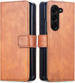 imoshion Hoesje Geschikt voor Samsung Galaxy Z Fold 5 Hoesje Met Pasjeshouder - imoshion Luxe Bookcase - Bruin