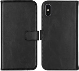 Selencia iPhone Xs - Echt Lederen Bookcase - 3 Pashouders - Zwart