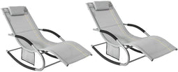 SoBuy OGS28-HGx2 - Tuinstoel - Grijze Schommelstoel met Verstelbare Hoofdsteun (2 stuks)