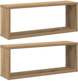 vidaXL - Wandschappen - kubus - 2 - st - 60x15x23 - cm - hout - artisanaal - eiken