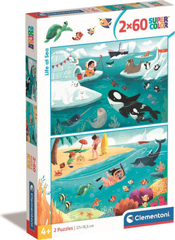 Clementoni - Puzzel - 2x60 Stukjes - life at sea - Kinderpuzzels - Vanaf 4 Jaar