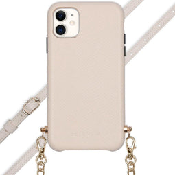 Selencia Hoesje Geschikt voor iPhone 11 Hoesje Met Koord - Selencia Aina Slang Hoesje met koord - Wit