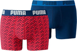 PUMA Basic Graphic Print Boxershort -2-pack - Blauw/Rood - Maat M