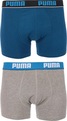 PUMA Basic Stripe Boxershort - 2-pack - Blauw/Grijs Melange - Maat M