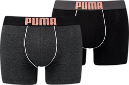 PUMA Rebel Placed Print Boxershort -2-pack - Zwart/Antraciet Grijs Melange - Maat L