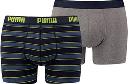 PUMA Rugby Stripe YD Boxerhosrt - 2-pack - Grijs/Blauw - Maat M