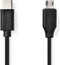 USB-Kabel - USB 2.0 - USB-C Male - USB Micro-B Male - 60 W - 480 Mbps - Vernikkeld - 1.00 m - Rond - PVC - Zwart - Blister