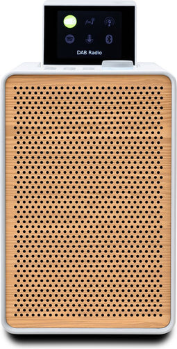 Pure Evoke Spot - Wood Edition, compact muzieksysteem in Cotton White met kersenhouten rooster