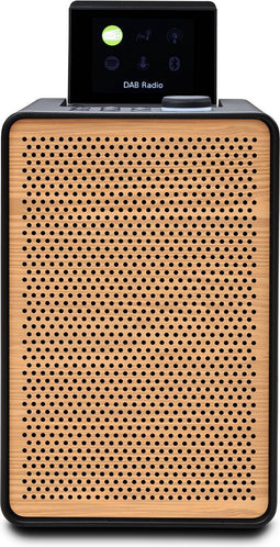 Pure Evoke Spot - Wood Edition, compact muzieksysteem in Koffiezwart met kersenhouten rooster