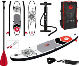 PURE4FUN SUP Board - Opblaasbaar Paddle Board - Complete Set - Met Pomp / Draagtas / Verstelbare Peddel / Enkelkoord / Reparatiekit - Max. 100KG - 305x71cm - Kompas