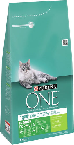 PURINA® ONE Indoor Rijk aan Kalkoen & Volkoren Granen brokjes 1,5 kg