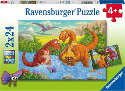 Puzzel 2x24 stukjes Vrolijke Dino AND apos;s