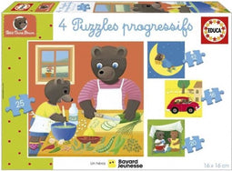 Puzzel - EDUCA - Kleine Bruine Beer: 4 progressieve puzzels voor kinderen van 12 tot 25 stukjes voor 3-jarigen