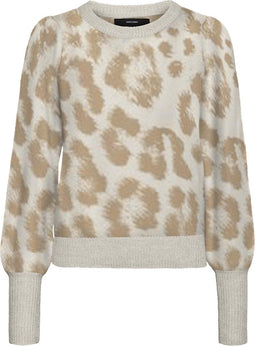VERO MODA VMTARI LS O-NECK BLOUSE GA BOO - Dames Trui - Ronde hals - Animal print - Maat S