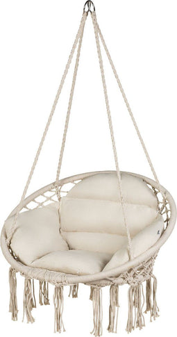Outtec® Hangstoel - Schommel met Kussens - 62cm Diameter - tot 150 kg - 100% Katoen - Beige