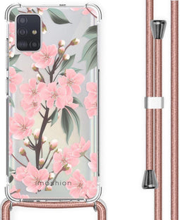 iMoshion Hoesje Geschikt voor Samsung Galaxy A51 Hoesje Met Koord - iMoshion Design Hoesje met Koord - Groen / Transparant / Roze / Cherry Blossom