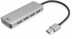 ACT AC6121 - USB-A hub - 4x USB-A 5Gbps met USB-C power poort - Aluminium