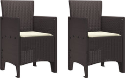 vidaXL - Tuinmeubelen - met - kussens - 2 - stuks - Bruin - Poly - Riet