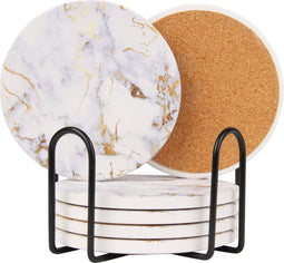 Castagnola Onderzetters - Keramisch met Kurk - Set van 6 - Wit/Goud (6 stuks)