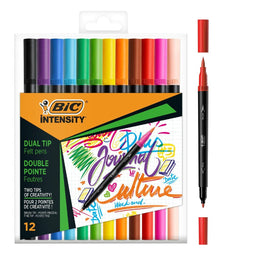BIC Intensity Dual Tip Viltstiften en Penseelstiften - Diverse Kleuren - Bullet Journaling - 12 stuks