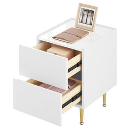 WOLTU NTS10ws03 - nachtkastje - 2 lades - hoogglans wit met goud - 35 x 40 x 51 cm
