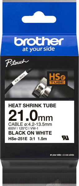 Brother HSE251E - Labeltape krimpkous - Zwart op wit - 21 mm x 1.5 m