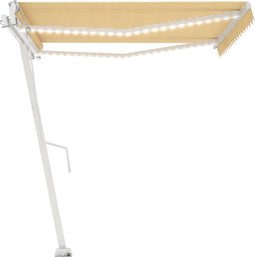 vidaXL - Luifel - automatisch - met - LED - en - windsensor - 450x300 - cm - geel - en - wit