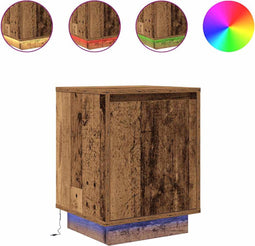 vidaXL - Nachtkastje - met - LED-verlichting - 38x34x50 - cm - oud - hout