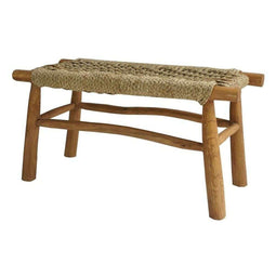 DKD Home Decor - Kruk - Rotan Teakboom Teakhout 90 x 32 x 45 cm - Natuurlijk Lichtbruin
