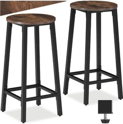 tectake® Barkruk Corby - Set van 2 - Ronde Bistrokruk - Industrieel design - MDF-hout - Donkerbruin (set van 2)