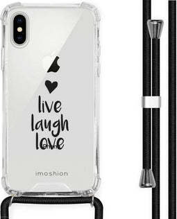 iMoshion Hoesje Geschikt voor iPhone Xs / X Hoesje Met Koord - iMoshion Design Hoesje met Koord - Zwart / Transparant / Live Laugh Love
