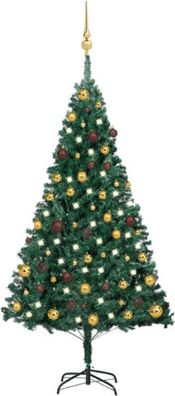 vidaXL - Kunstkerstboom - met - verlichting - en - kerstballen - 150 - cm - PVC - groen