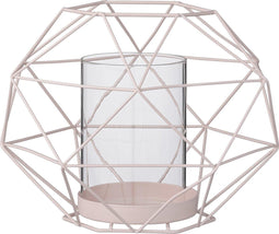 Bloomingville - Windlicht Graphic - Metaal/Glas - Rose - Ø10,5/20xH15 cm