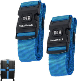 Travelhawk Kofferriem met Cijferslot - 2 Stuks - Bagageriem - Kofferriemen - Verstelbaar - 180 Centimeter - Extra Beveiliging - Reizen - Blauw