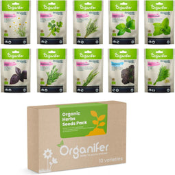 Biologische Kruidenzaden Pakket - 10 Soorten - Moestuinzaden - Kruiden Zaden - Moestuin Pakket - Rozemarijn Plant - Citroenmelisse - Basilicum Zaden - Biologische Zaden - Organifer