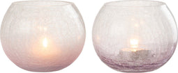 J-Line windlicht Bol Craquele - glas - paars - medium - 2 stuks