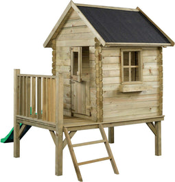 Houten speelhuisje met glijbaan en trap Camilla (SwingKing) | Kinderhuisje voor Buiten in de Tuin | Voor Kinderen vanaf 3 Jaar | FSC Hout - Glijbaan Appelgroen
